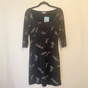 Dragonfly Print Black Stretch 1990s Dress by Rampage